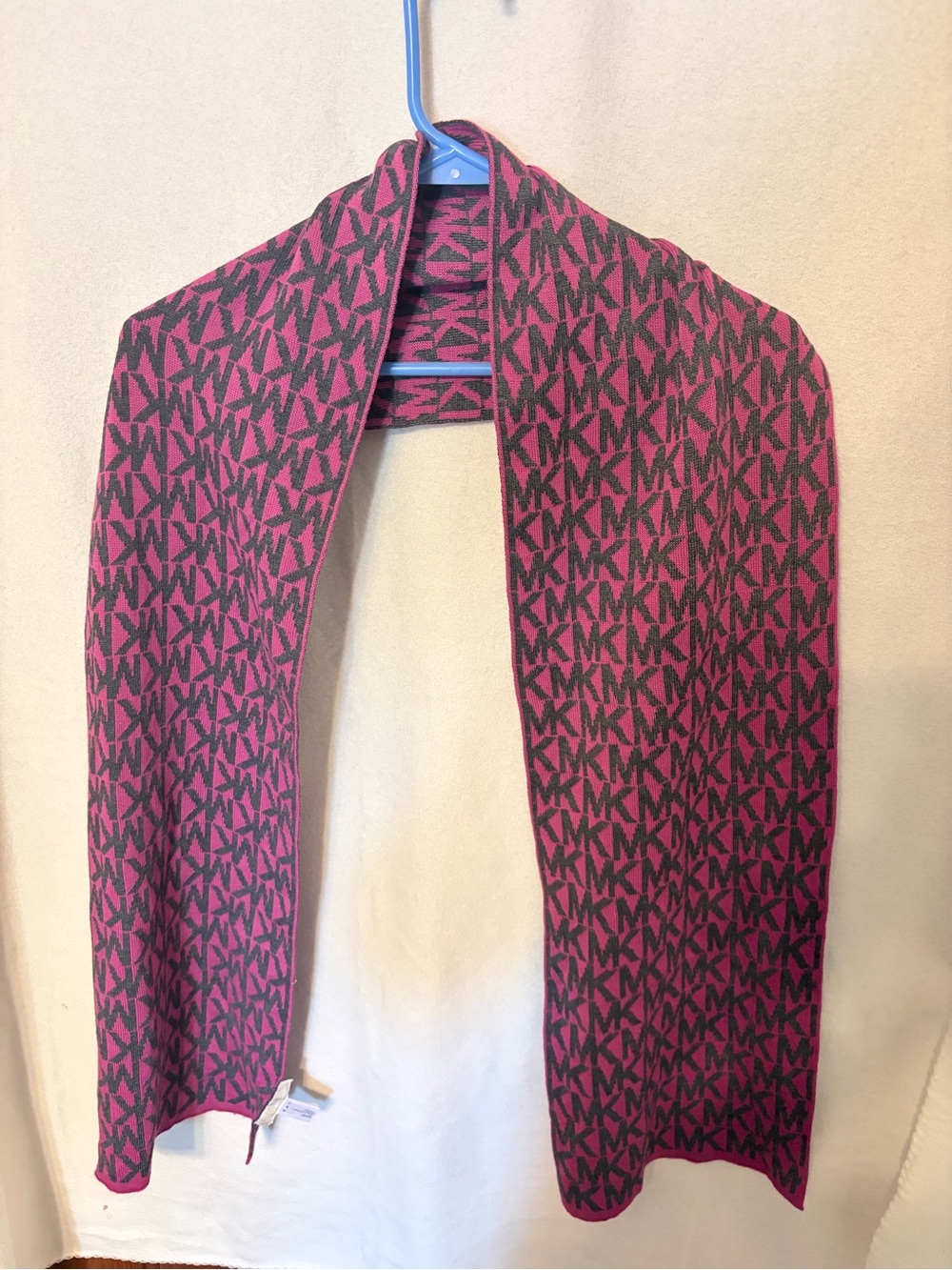 Michael Kors Pink & Black All-Over Logo Knit Scarf